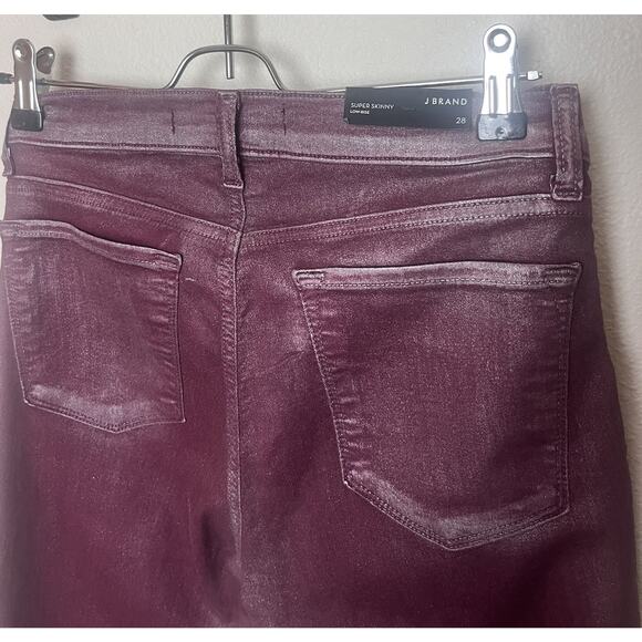 NWT J Brand Super Skinny Low Rise Coated Jeans Women’s Sz 28 Maroon Red - Picture 7 of 9